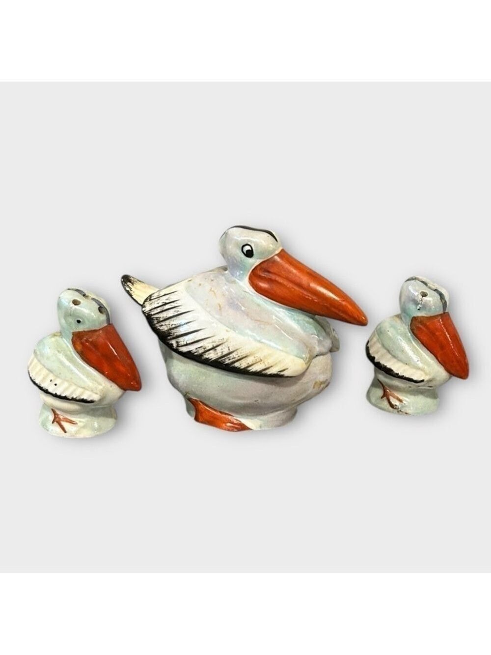 Vintage Porcelain Pelicans Salt Pepper Condiment Bowl with Spoon Germany